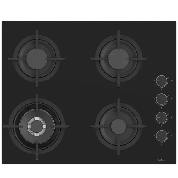 s6gbm-855_fix כיריים גז 4 להבות 60 ס"מ דגם SOL S6GBM-855 סול זכוכית שחורה – תמונה 1
