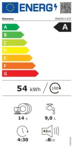 ⁦מדיח רחב 60 ס"מ אינטגרלי מלא דגם SN65EX13CE  SIEMENS⁩ – תמונה ⁦2⁩